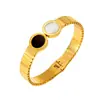 Pulseira Geométrica Retrô Preto e Branco com Madrepérola e Números Romanos para Mulheres, Aço Titânio Dourado 18K, Venda Quente Transfronteiriça, Atacado