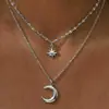 Collar retro de ocho puntas y luna europeo y americano, un diseño de doble capa para mujer, que ofrece un look único, de alta gama y sutilmente lujoso, perfecto como cadena para la clavícula o colgante, adecuado para ventas transfronterizas