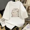 Nueva Camiseta de Algodón de Manga Corta de Moda para Hombre en Verano, Retro Americano Borgoña Holgada Versátil Estampada Top Estilo Coreano