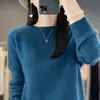 Suéter de punto de cuello redondo de primera línea para mujer, suéter base de punto holgado de manga larga, top de color liso, otoño e invierno, nuevo jersey