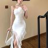 Vestido Blanco Strapless al por Mayor Transfronterizo para Mujer, Estilo Veraniego Sexy de Deseo Puro, Pequeño Vestido Blanco Dulce y Picante de Hombros Descubiertos que Ceñe la Cintura