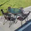 Mesas e Cadeiras de Exterior para Pátio, Varanda, Áreas de Lazer, Conjunto de Três Peças para Loja de Chá com Leite, Combinação Simples de Cadeira de Ferro e Rattan para Exterior