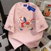 Camiseta Tie-Dye Manga Curta Estilo Fofo Pônei 100% Algodão Puro para Homens e Mulheres Verão Estilo Coreano Solta Gola Redonda Top Estudante Ins