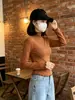 Camisa Básica com Gola Alta e Babados para Mulheres, Top Interno Sexy de Corte Justo para Outono e Inverno, Camiseta Quente de Manga Longa para Meninas