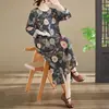Vestido largo de manga larga con estampado de estilo artístico nuevo para primavera y otoño de 2026, cuello redondo, talla grande para mujer, algodón puro, vestido largo