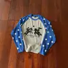Camiseta retro americana estilo Yabi de manga larga para hombre y mujer, otoño e invierno, con estampado de estrella y caballo de guerra, mangas raglán, cuello redondo, top de moda