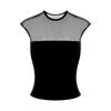Camiseta Transparente de Manga Corta con Retazos de Fresa Negra para Mujer, Top Sexy de Verano Ajustado con Almohadillas en el Pecho