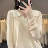 Suéter de Tricô Gola Alta em Lã Fina Outono/Inverno 2026 Manga Longa Feminino Color Block Pulôver Solto Top Falso Duas Peças