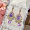 ¡Chica soñadora! Pendientes de borla de cristal con incrustaciones de diamante púrpura y perlas estilo étnico colgantes para orejas estilo vacacional joyería de oreja exquisita para mujer