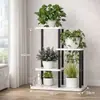 Suporte de Flores de Ferro para Uso Doméstico Interno, Rack de Vasos de Flores de Múltiplas Camadas para Sala de Estar, Suporte de Flores para Varanda, Rack de Armazenamento Alto de Aço e Madeira