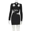 Amazon Moda Europea y Americana Nueva Tendencia de Primavera y Verano Hueco Sexy Estilo Sexy de Discoteca Vestido Ajustado Falda Corta para Mujeres