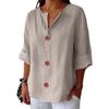 2025 Amazon Transfronterizo Europeo y Americano Primavera y Otoño Nueva Camiseta Holgada Cómoda Casual Cuello en V Top con Botones para Mujer