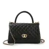 Bolso de Mano Acolchado de Piel de Vaca de Primera Capa con Patrón de Caviar para Mujer, Piel Genuina, Modelo de Exportación, Exclusivo Transfronterizo, Bolso de Hombro con Cadena de Lujo Ligero para Mujer