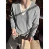 Suéter de dos piezas color marrón melado con cuello en V para hombre, otoño e invierno, tejido suave y cómodo, capa interior casual