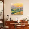 Buffet de Hotel Pintura Decorativa Personalizada Paisagem Abstrata Francesa Mural de Restaurante Estilo Vintage Plantas Flores Pôr do Sol Pintura Suspensa