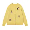 Suéter Cardigan Bordado de Cachorro Divertido Desenho Animado Coreano para Mulheres Outono e Inverno Novo Estilo Preguiçoso Solto Jaqueta Tricotada Chique