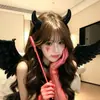Clip para el Cabello/Diadema de Cuernos de Diablito Rojos Ultra Brillantes con Pedrería para Halloween, Festival, Broma, Disfraz, Cosplay, Accesorio para Foto