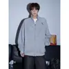 Moletom Cardigan Masculino de Lã Pesada Americana com Gola Alta Bordada Inverno Tendência Marca Design de Zíper Duplo Jaqueta Top Casual Solta