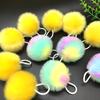 Amarelo com corda elástica bola de pelo bolsa de mão bola de pelo decorativa fazendo capa de zíper de mochila bola de pelo pendurada bola de corda de máscara colorida