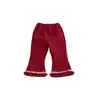 Pantalones de campana bordados para niñas, bolsillos pequeños izquierdo y derecho, conjunto vintage de Año Nuevo de invierno para bebés, pantalones gruesos con forro polar a la moda para niños