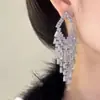Pendientes de Borla de Plata con Circonita de Diamante Completo Super Brillantes Estilo Vestido de Fiesta Elegante de Gama Alta Pendientes Nuevos de Aguja de Plata