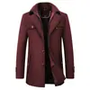 Casaco de Lã Masculino de Outono e Inverno, Casaco de Lã de Comprimento Médio com Gola Dupla, Sobretudo de Lã Casual de Negócios Masculino, Espessado para o Inverno