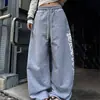 Direto do fabricante: Calça casual ampla com estampa de letras retrô americana para mulheres, novo estilo outono, calça casual e versátil de comprimento total, estilo ins