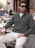 Casaco Masculino de Tricô Canelado com Gola Alta e Zíper Meio Gola Outono/Inverno Casual com Capuz