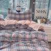 Venta al por mayor, súper suave, ins Plaid Cloud, suave, algodón lavado, cuatro piezas, dormitorio de estudiantes, tres piezas, sábana, edredón, funda de comercio exterior