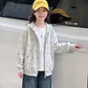 Abrigo para Niñas 2026 Otoño Nuevo Estilo Sudadera con Capucha Deportiva Elegante para Niña Grande Cardigan Top Holgado