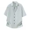 Camisa de Lino Tencel de Color Sólido de Manga Corta para Hombre, Transpirable y Versátil, Camisa de Lino de Corte Holgado, Top de Moda Estilo Old Money de Verano