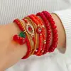 Pulseiras Cruzadas Europeias e Americanas, Pulseiras de Contas Cereja Vermelhas para o Dia dos Namorados, Pulseiras da Moda Criativas de Miçangas com Olho Atacado
