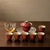 Moji luz Frijol Rojo kung fu juego de té traje caja de regalo juego de té para el hogar dorando grulla tapa Tazón set