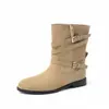 Botas western estilo coreano, corte relaxado, fivela de couro, coleção outono/inverno 2026, salto baixo grosso, bico redondo, botins de couro genuíno, tamanho feminino 41