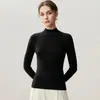 Suéter de punto fino de lana pura, ajuste ceñido, cuello alto medio para mujer, nuevo para otoño/invierno, color liso, manga larga, capa base, elegante y versátil, suéter de punto para el trabajo