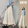 Foto real de calças largas de algodão lavado com bainha dobrada para o verão de 2026 para mulheres, calças cropped largas retas casuais soltas de seda gelada de cintura alta