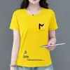 E-commerce Transfronteiriço~Camiseta Estampada de Manga Curta Slimming Solta Estilo Coreano de Alta Qualidade para Mulheres Verão Versátil Gola Redonda Top Roupa Casual