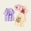 Roupa infantil feminina algodão puro estilo ocidental moda infantil camiseta manga curta tesouro masculino cor sólida série desenho animado combina com tudo moda coreana camiseta