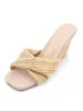 Sandalias de Verano de Nuevo Estilo Transfronterizas con Punta Abierta, Versátiles de Estilo Vacacional para Mujer con Tacón de Cuña, Pantuflas Retro de Tejido con Tacón Alto
