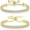 Conjunto de pulseras de venta caliente transfronteriza: Pulsera de tenis de circón blanco con cordón ajustable, joyería de diamantes de una hilera y diamantes de doble hilera, venta al por mayor de fábrica