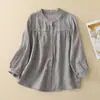 Primavera e Verão Plus Size Soltinho Emagrecedor Casual Algodão Linho Manga Três Quartos Moda Cor Sólida Camisa Top Atacado