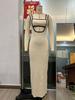 Vestido de lana de verano europeo y americano con tirantes y costuras de color en contraste hueco, espalda grande descubierta, sexy, tipo vaina SU3540