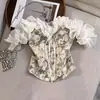 Top strapless floral estilo francés para mujer, nuevo top sin mangas tipo corsé de ballenas con retazos vintage, primavera temprana 2026