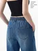 Pantalones de Mezclilla Suave de Pierna Ancha, Cintura Elástica Vintage de Talla Grande, Tiro Alto para Mujer, Pantalones Casuales de Tiro Alto Rectos Adelgazantes