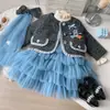 Abrigo de Policía de Conejo para Niña, Nuevo Estilo de Invierno, Vestido de Malla con Lazo para Niña Pequeña
