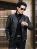 Chaqueta de cuero para hombre Haining para otoño e invierno, chaqueta casual de corte slim con cuello alto, abrigo de plumón versátil para motocicleta para hombre con forro polar