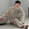 Pijama 100% Algodón para Hombre, Estilo Cárdigan de Manga Larga Otoño/Invierno, Tallas Grandes, Casual, Se Puede Usar Afuera, Ropa de Casa 100% Algodón para Hombre