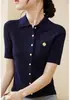 Blusa de Tricô Elegante e Jovem com Gola Polo de Manga Curta para Mulheres, Nova Peça Versátil Emagrecedora Primavera/Verão 2026