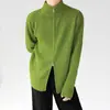 Cárdigan de punto con cremallera color verde aguacate estilo perezoso transfronterizo para hombre, otoño e invierno, cuello alto, tejido holgado, ropa para hombre