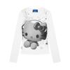 Sudadera para mujer estampada de Hello Kitty 2025, nueva, de dibujos animados, linda, camisa básica holgada de manga larga, ropa de otoño al por mayor